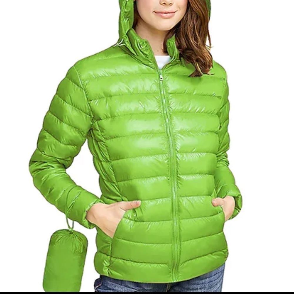 AE down feather green puffer jacket with bag